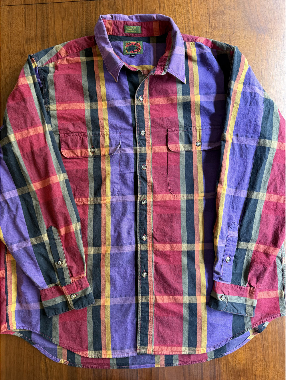 Vintage Boston Traders Mens 90s Purple Plaid Button Down - Size XL